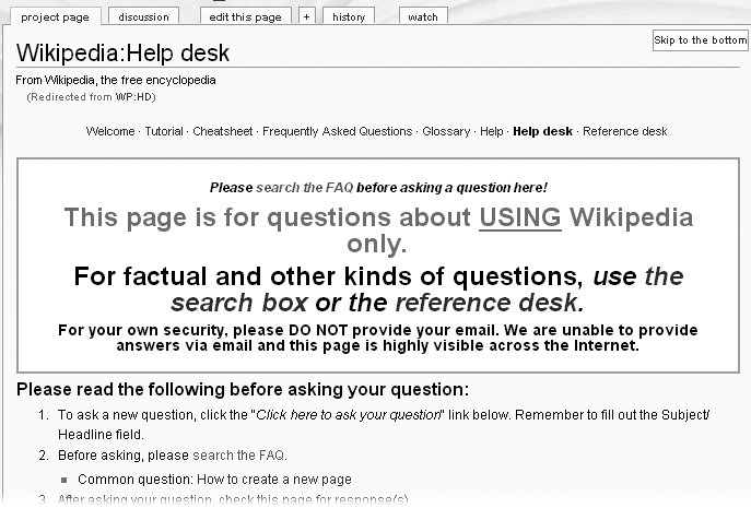 The phrase “For factual and other kinds of questions” means that the Help desk is not the place to look for information contained in encyclopedia articles. For a question like, “How long do butterflies live?” use the search box to find the article Butterfly, which probably contains the answer.