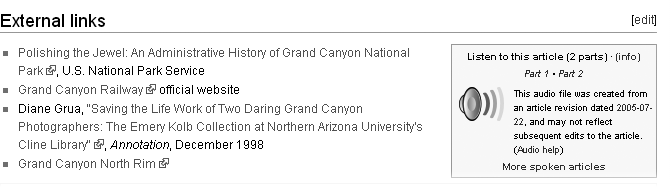 The external links section of the article History of the Grand Canyon area.