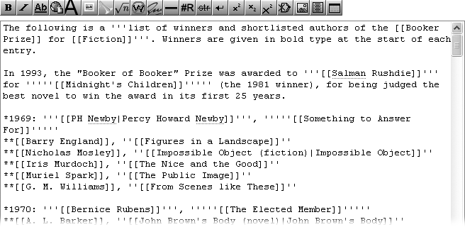 You indent bulleted paragraphs simply by putting two asterisks at the beginning of a line, rather than one. This arrangement looks nicer than colon indenting, but it’s more fragile. If you make a mistake and have a blank line just above the double asterisks, then the viewable version of the page shows two bullets at the beginning of the line, not one indented bullet.