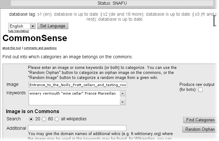 The CommonSense tool searches for possible categories. If the initial search fails to find any (as is the case here), try adding keywords and searching again. The results appear at the bottom of the page.