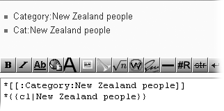 Want to mention a category within a comment you’re making on a discussion page? If so, either add a colon just before the word Category, or use the {{cl}} template. Both choices display the category name where you typed it, within your comment, and neither will put the discussion page they’re on into a category.