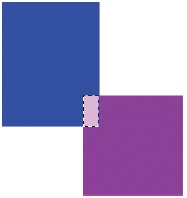 “Intersect with Selection” lets you take two separate selections and select only the area where they intersect. If you have an existing selection, when you select again your new selection includes only the overlapping area. Here, the top blue rectangle is the first selection, and the bottom purple square is the second. The light area shows the final selection after you let go of the mouse button.