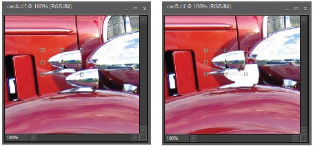 The difference between “New Layer via Copy” and “New Layer via Cut” becomes obvious when you move the newly created layer and reveal what’s beneath it.Left: With “New Layer via Copy”, the original light is still in place in the underlying layer.Right: When you use “New Layer via Cut”, the excised light leaves a hole behind.