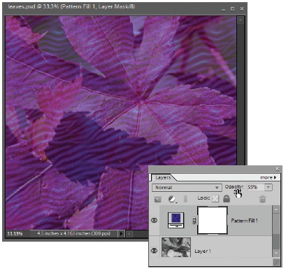 You can watch the opacity of your layer change on the fly if you drag your mouse back and forth on the word Opacity. Different blend modes (see ) often give the best effect if you adjust the opacity of their layers.