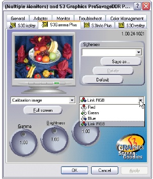 This computer has an old, not very deluxe graphics card; the video driver includes several utilities to help get more accurate color, including this calibration window.