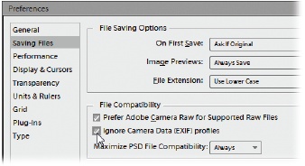 If you still see a funny color cast (usually red or yellow) on all your digital camera photos, go to Edit → Preferences → Saving Files and turn on “Ignore Camera Data (EXIF) profiles”. Some cameras embed nonstandard color information in their files, and Elements’ Ignore EXIF utility just tells Elements to pay no attention to it, allowing your photos to display and print properly.