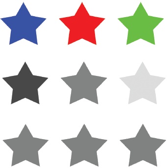 Uncoloring your photo can generate very different results depending on the method you use.Top: Each star, when first created, has a pure color value of 255. In other words, you’re looking at stars that are 100 percent blue, red, and green, with zero as the number for the other two channels.Middle: The same images with the mode converted to grayscale (Image → Mode → Grayscale).Bottom: Using the Remove Color command causes a very different change.