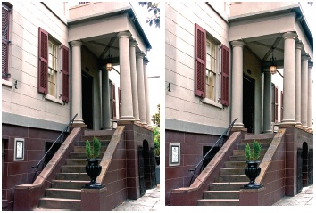 Left: While you’d usually use Correct Camera Distortion () to straighten a slanting building like this, you can also use the Transform commands. You just have more limited choices with Transform.Right: Here, it took only a dose of Skew and a bit of Distort to pull the building straight and make it tall again.