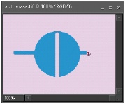 The slightly confusing Auto Erase option was used to create two lines: a horizontal one consisting of the foreground color (blue) and a vertical one consisting of the background color (pink). The horizontal line was drawn by starting with the cursor in the background (thus, the pencil erased the pink, leaving a blue line across the circle). On the other hand, the pink line was drawn by starting inside the blue circle, causing the background color to be exposed.