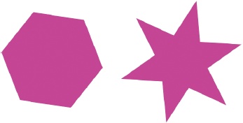 Left: A hexagon drawn with the Shape tool.Right: Turning on the Star option inverts the angles on a polygon, so that instead of drawing a hexagon, you create a star.