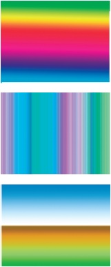 Here are three examples of gradients drawn with the Gradient tool.Top: This figure shows a gradient that creates a rainbow effect.Middle: If you play with the Gradient Editor (), you can create all sorts of interesting effects. Here’s the gradient from the top figure again, only this time it’s applied left to right instead of top to bottom. It looks so different because the noise option was used (see ). Click the Randomize button a couple of times for this effect.Bottom: This figure shows a gradient you can create if you want a landscape background for artwork.