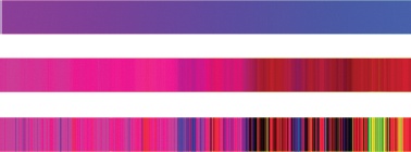 The amount of noise in a gradient can make quite a difference in the effect you get.Top: Here’s a Solid gradient.Middle: A gradient with the same colors and 50 percent noise.Bottom: A gradient with the same colors and 90 percent noise.