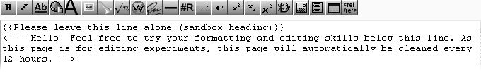 The edit box after deleting all but the top three lines. Now the edit box is ready for you to add text. Of what remains, the first line is a template (see ), and the second and third lines are an invisible comment—visible, that is, only when you’re in edit mode.