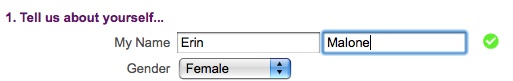 Yahoo!’s registration form shows green checks when sections are correctly filled out.