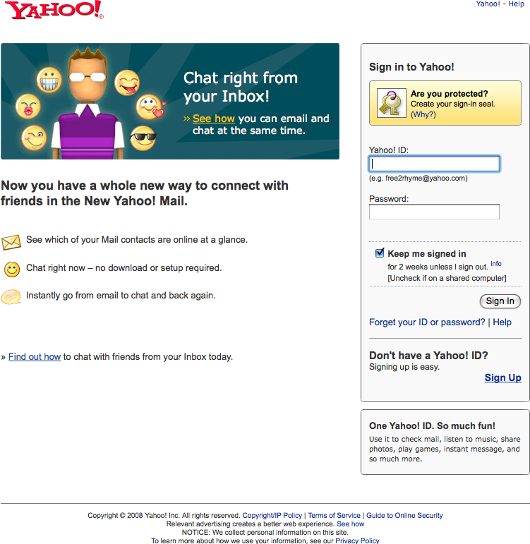 Sign-in screen from Yahoo!.