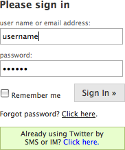 Sign-in module from Twitter.com.