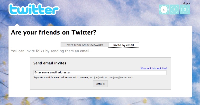 “Invite by email” screen on Twitter.