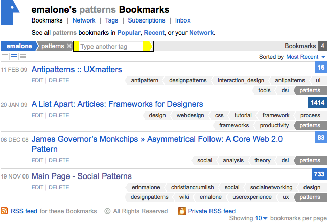 Delicious lets users save bookmarks that are then accessible from anywhere and shareable with others.