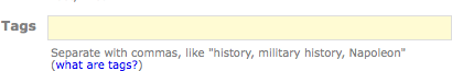 LibraryThing.com indicates that tags need to be separated with a comma rather than a space and gives an example.