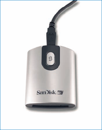 Attaching to your computer's USB or FireWire port, flash card readers like this one from SanDisk are a simple way to transfer images to your PC.