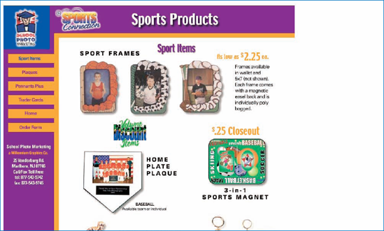 School Photo Marketing's Web site, with sports services highlighted