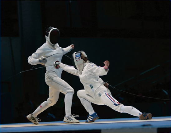 A classic fencing shot from the Olympic Games