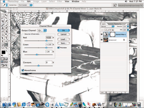 Convert your background layer to B&W.