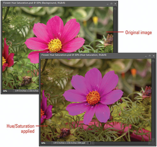 You can saturate or desaturate selected areas of an image using the Sponge tool.