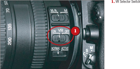 The IS/VR option on this Nikon zoom lens is enabled.