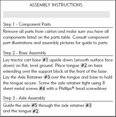 Assembly Text Instructions Appear on One Page.