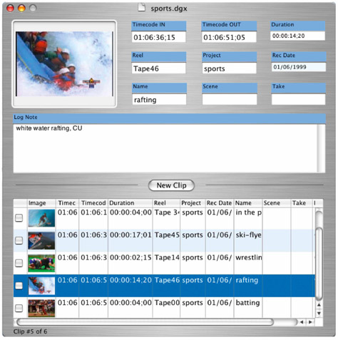 Figure 15.4 Logging software used to document the contents of video recordings.