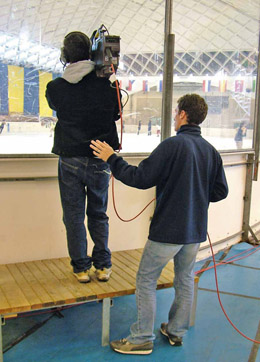 Figure 16.1 The camera assistant is responsible for looking out for the camera operator. This includes making sure that they do not get hit by an athlete or something like a ball. They must also ensure that the camera operator does not run into something or back off a step or platform.