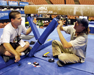 Figure 9.8 Clip microphones can be attached in out-of-sight locations such as this gymnastics horse. They capture the sound without being seen.
