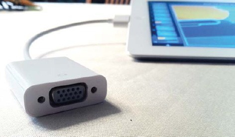 The iPad Dock Connector to VGA Adapter is useful for displaying Keynote presentations on an external monitor or PC projector.