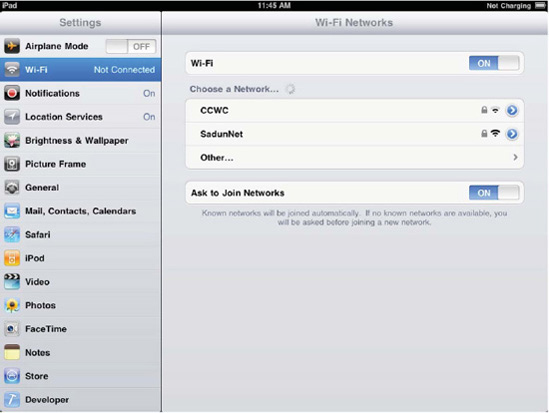 In the Settings app on an iPad with Wi-Fi only, the top switch allows you to toggle Wi-Fi settings on and off.