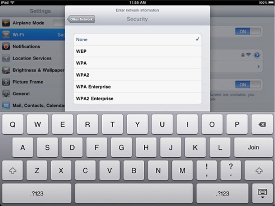 The iPad uses settings to define the type and level of encryption used to keep your data from prying eyes.