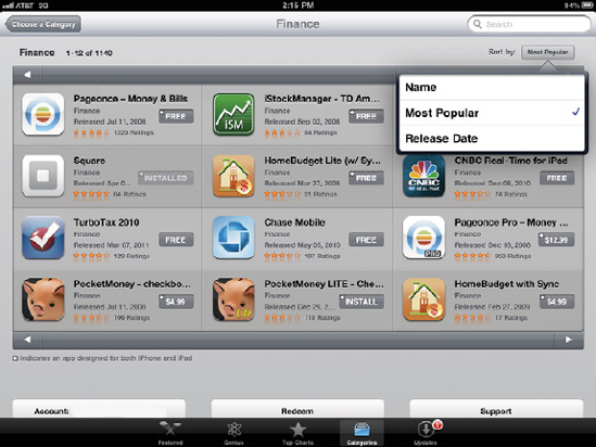 Viewing the most popular apps in the Finance category of the App Store