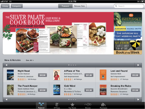 Inside the iBookstore. It's very similar to the App and iTunes Stores in both looks and operation.