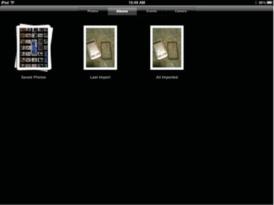 Photos imported directly to the iPad from a digital camera or SD card will show up in the Last Import album.