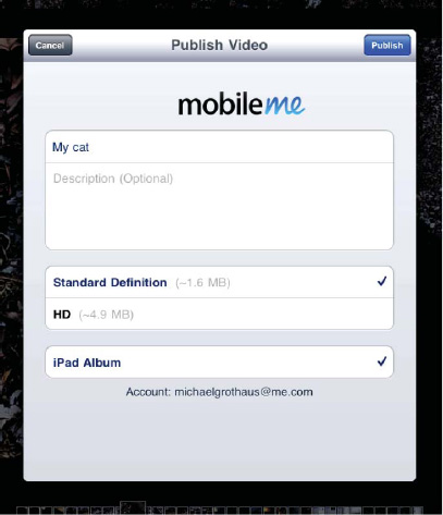 The MobileMe sharing and uploading screens