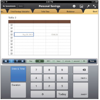 The date, time, and duration entry keyboard