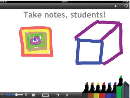 Sadun's Whiteboard is an inexpensive electronic whiteboard that is perfect for teachers or presenters who need to display handwritten notes or marks on a virtual whiteboard, on a web page, or on a Keynote presentation.