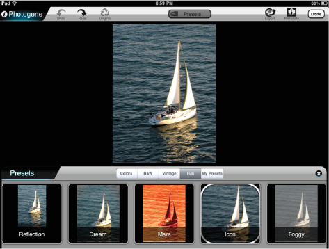 Photogene's palette of preset effects and filters is useful in making good photos shine.