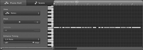 Piano Roll view of the Bass track.