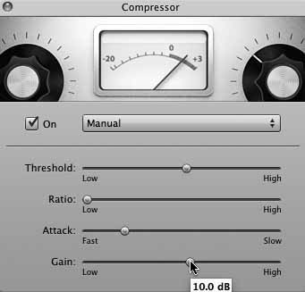 Set the gain in the Compressor to 10 dB for the Crash track.