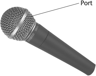 Microphone with single entry port. Note: This figure and Figure 6-7 indicate the positions of the ports on these mics. The actual ports are concealed by the mic grille.