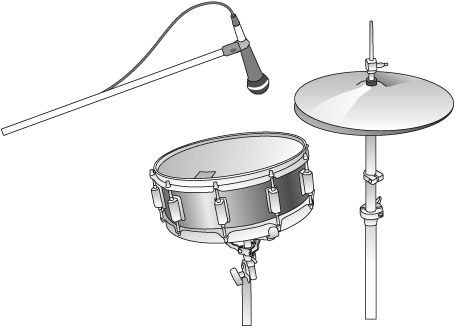 Miking a hi-hat cymbal and a snare drum.