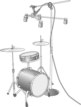 Direct surround-sound miking on drums using the Atmos 5.1 surround-sound microphone.