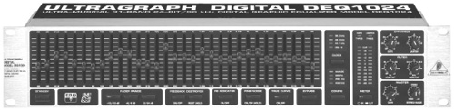 Graphic equalizer. This model is digital stereo, with 31 EQ bands at one-third octave intervals from 20 Hz to 20 kHz. Equalization gain is switchable between 0-24 dB to ±6 dB and ±12 dB. It also includes high- and low-cut filters.