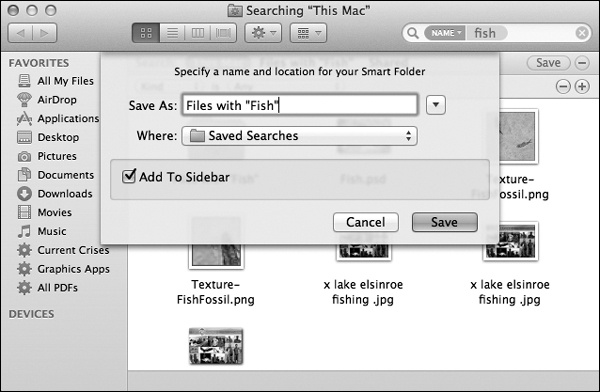 Mac OS X can preserve your search as a smart folder listed in the Sidebar—at least, it can as long as Add to Sidebar is turned on. You can stash a smart folder in your Dock, too, although it doesn’t display a stack of its contents, as normal folders do.